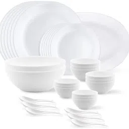 Pack of 33 Opalware Orbit {{6-Piece 11'' Full Plates}} {{6-Piece 7'' Quarter Plates}} {{1-Piece Rice Plate}} {{2-Piece 8" Serving Bowls}} {{6-Piece 5" Soup Bowls}} {{6-Piece 4.5" Veg Bowls}} {{6-Piece Spoons}} Dinner Set-3