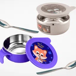 Linex Multipurpose Air Tight Baby Feeding Bowl With Free Steel Spoon-380ml- Stainless Steel-33