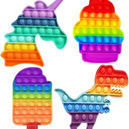 Pop It Fidget Toys | Unicorn, Dinasour, Cup Ice Cream And Ice Cream Rainbow Combo | Pack Of 4 | Pop Its Toy Set | Popits Stress Relief Rainbow | Poppit Silicone Gadgets | Push Pop Bubble Fidget Gift For Kids | Colour - Multi-35