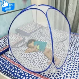 yunik Polyester Kids Foldable Baby Mosquito Net with Blue Border – White Net | Portable & Breathable Mosquito Net image 3