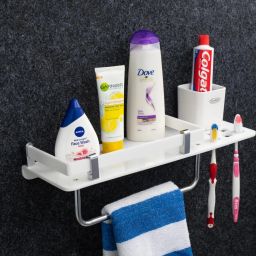 New Stainless Steel 4 in 1 Bathroom Shelf/Rack/Towel Hanger/Toothbrush Holder/Towel Rod/Bathroom Accessories Stainless Steel Toothbrush Holder Silver Towel Holder-10