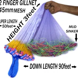 2 FINEGER GILLNET MUD SINKER, HEIGHT 3F, UP LENGHT 45F, DOWN LENGHT 90F. Fishing Net-0