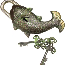 Brass Fish Lock With 2 Antique Keys Fish Shape Padlock Padlock-17