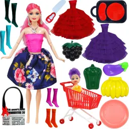 Folding Doll Set With Baby Doll, Stroller & Mini Kitchen And Dolls Accessories-8