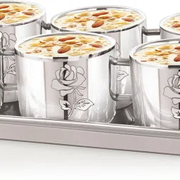 Pack of 7 Stainless Steel Double Wall Tea & Coffee Set, Cups with Tray-image-67