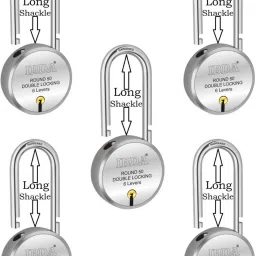 long shackle | small lock & key |Double Locking| Pk of 5 | Rivetless Steel Body Padlock-19