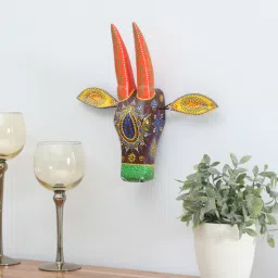 suncity decors Blue Handcrafted Cow Sclupture Mango Wood Wall Mask-picture-11