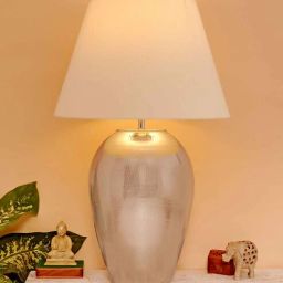 kapoor lampshades White Cotton Fabric Shade Rickford Tich Pattern Huge Size Table Lamp With Nickel Base-picture-36