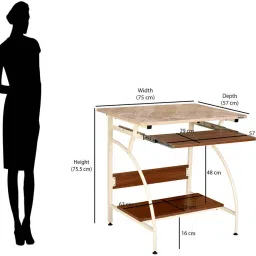 nilkamal Alwin Computer Table|Engineered Wood| Keyboard Drawer|CPU Shelf|Ivory/Walnut Engineered Wood Computer Desk image 3