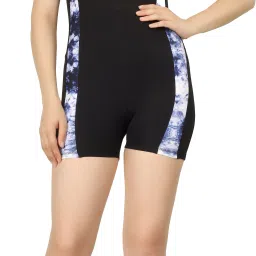 Imperative Short Sleeve One-Piece Swimsuit, Athletic Style Printed Women Monokini Black Swimsuit-image-42