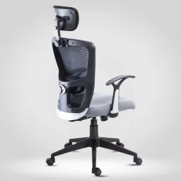 POLO ERGONOMIC HIGH BACK REVOLVING OFFICE CHAIR EXECUTIVE CHAIR WITH ADJUSTABLE LUMBER SUPPORT,ADJUSTABLE HEADREST,ERGONMICALLY DESIGNED FIX ARMS AND BREATHEABLE MESH BACK(BLACK-GREY) Nylon, Nylon, Mesh Office Executive Chair-picture-12