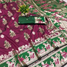 Woven Baluchari Silk Blend, Art Silk Saree-image-20