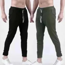 Men Solid Dark Green, Black Track Pants-image-100