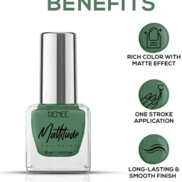 renee Mattitude Nail Paint | Chip Resisting Formula with High Coverage Moss Green image 3