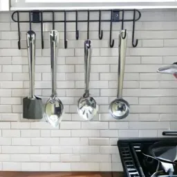 Cutlery Kitchen Rack 11 Hook Wall-Mounted Storage Organizer, Ladle Cradle, Kitchen,Bathroom Use Carbon Steel-image-91