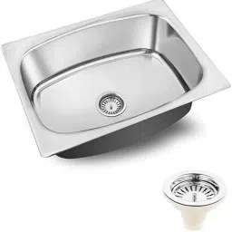 Glossy Finish Stainless Steel Sink with SS Coupling And adjustable Plastic Pipe Fheo_Goonj_24x18x9 Vessel Sink-image-79