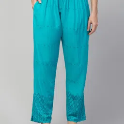 fambee Women Relaxed Blue Viscose Rayon Trousers-picture-43