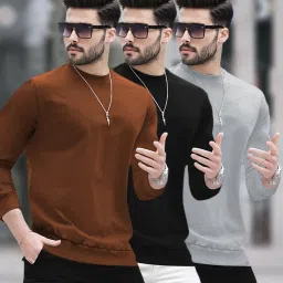 Pack of 3 Men Solid Round Neck Cotton Blend Multicolor T-Shirt-image-40