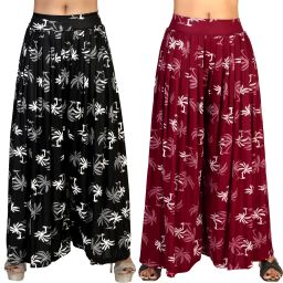 Pack of 2 Women Flared Black, Maroon Lycra Blend Trousers-image-67