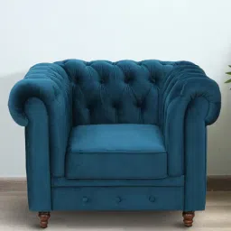 amberville from pepperfry Cheshire Velvet 1 Seater Sofa In Teal Blue Colour-picture-4