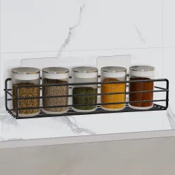 Self-Adhesive MS Organizer/Shelf for Kitchen/Bathroom Accessories (12x5-Black) Steel Wall Shelf-picture-13