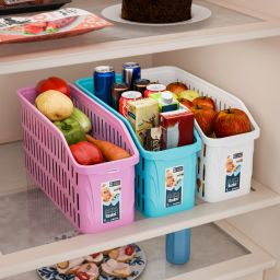 4000 ML Set of 3 Fridge Basket for Vegetable and Fruits | White, Pink & Sky blue Plastic Fruit & Vegetable Basket-image-78