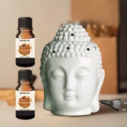 PEEPRESION Air Freshner Electric Buddha Diffuser & 2 Bottel Scented Sandalwood Aroma Oil (10ml Each), Fragrance Your Home, Hotel, Bedroom, Club, Office, Relaxation, Body, Mind,Stress. Diffuser-28