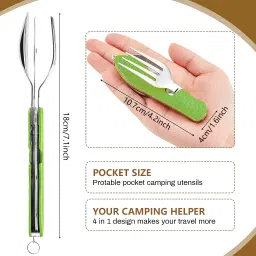zibuyu 4 in 1 Camping Tableware Folding Fork Spoon Cutter Bottle Opener Travel Tool Compass image 2