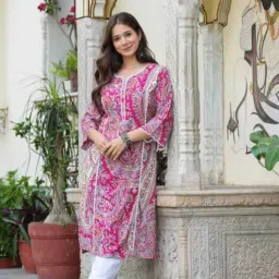 Women Printed Viscose Rayon A-line Kurta-image-54