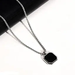 Geometric Silver Black Square Natural Stone Locket Pendant Necklace Box Chain Silver Stainless Steel, Steel, Sterling Silver Locket-image-15