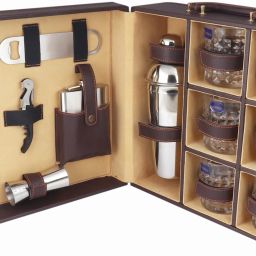 vegan Leathers 6 Glasses Brown Bar Set |Premium Bar Set Bottle Opener with Bottle Handy Portable Leatherette Bar Set for car | Whiskey Glasses Brown AIBRP002 1 - Piece Bar Set-image-18