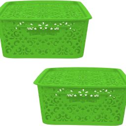 Polypropylene Medium Turkish Basket For Closet | Wardrobe | Kitchen | Vegetables | Toys | Books | Office | Stationery | Utility | Cosmetics | Accessories Storage Basket With Lid (Green) (36.5 CM x 21 CM x 10 CM) (Pack Of 2, Medium) Storage Basket-7