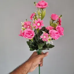litleo Home, Office, Event & Gifting Use (Without Vase) Pink Rose, Lily Artificial Flower image 2