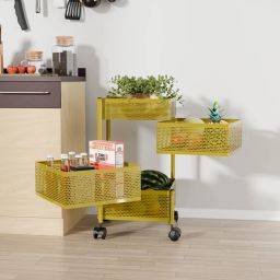 3+1 Layer Kitchen Metal Storage Rack with Wheels | Square Shape - Golden Iron Kitchen Trolley-image-71