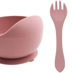 Baby Feeding Bowl , Spoon & Fork Set with Suction Base Made of 100% BPA Free - Silicone-23