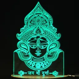 DURGA MAA Acrylic USB 3D Illusion RGB 7 Colour Changing LED Wooden Table Lamp-15