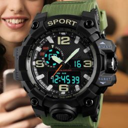 Stylish Sports Watch – 1155 Green for Him Analog-Digital Watch - For Men Watch – Green PU Strap, Digital-Analog-image-86
