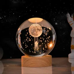 3D Moon Galaxy Crystal Ball Night Light,2.4 inch Glass with Wooden Base Table Lamp-10