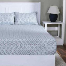 maspar Blue Geometric Print 144 TC Cotton Double Bed Fitted Sheet with 2 Pillow Case Sensory Bloom Collection-picture-8