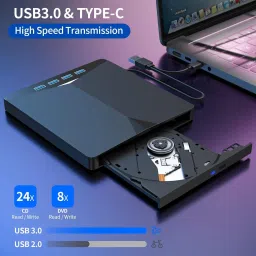 LINKKRAFT External CD/DVD Drive for Laptop USB 3.0 Type-C DVD Player Portable CD +/-RW External DVD Writer image 4