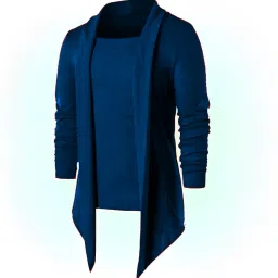 Men Asymmetric Full Sleeve Dark Blue Shrug-image-70