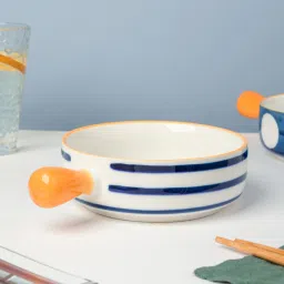 Ceramic Serving Bowl Handle, For Baking & Serving, Round Shape, Swirl Pattern, 700ml Capacity-16