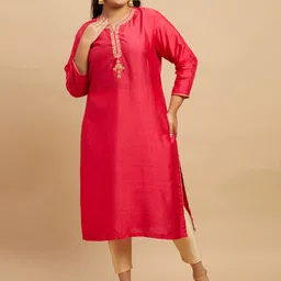 Big Hello - The Plus Life Women Yoke Design Keyhole Neck Thread Work Kurta-picture-35