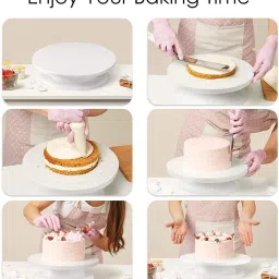 fivanio 360 Degree Rotating Revolving Cake Turn Table Plastic Cake Decorating Turntable Plastic Cake Server image 3