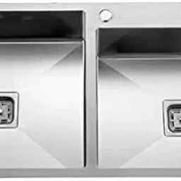 HANDMADE KITCHEN SINK DOUBLE BOWL MATT FINISH SILVER (32"×18"×10") Vessel Sink-image-62