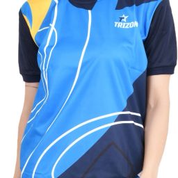 Women Printed Round Neck Polyester Navy Blue T-Shirt-image-3