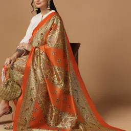 Kaizen TEXO FAB Ethnic Motifs Printed Kalamkari Silk Dupatta with Thread Work-picture-13
