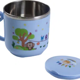 Stainless Steel Water Cup with Lid Happy Monkey Baby Feeding Cup For Age 1-10 Yr- Food Grade Silicone-21
