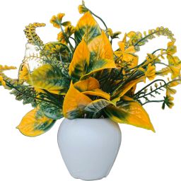 Yellow and green artificial flower for home, office decor(8inch) Bonsai Wild Artificial Plantwith Pot-26