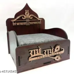 Radha Krishna Wooden Pooja Singhasan (Temple Throne) with Mattress - Intricate Wooden Pooja Chowki-27